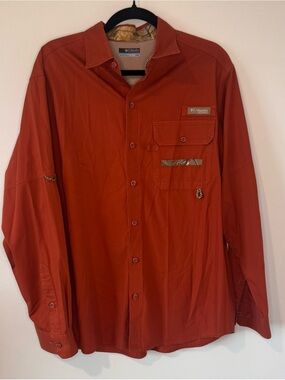 Columbia PHG Men’s Medium Orange Camo Vented Hunting Shirt Long Sleeve